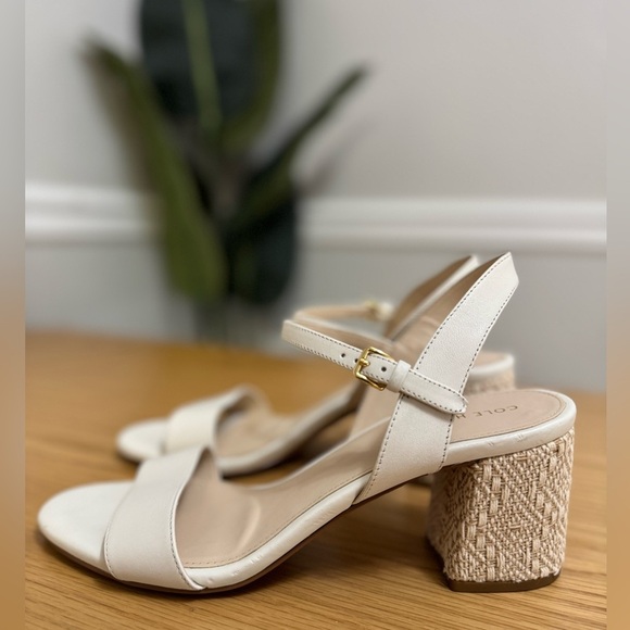 Cole Haan Josie Raffia Block Heel Sandals - Ivory Leather - Size 8.5B - Picture 4 of 9